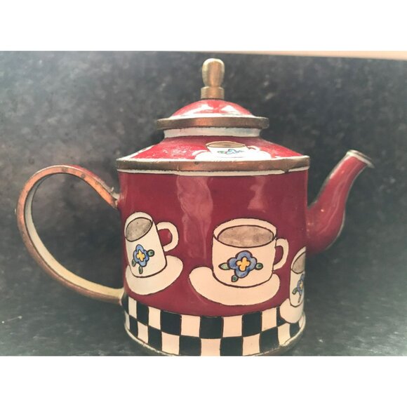 Vtg Pottery Hand Painted Teapot Empress Arts 1999 Decorative Miniature Tea Cups - Picture 3 of 9